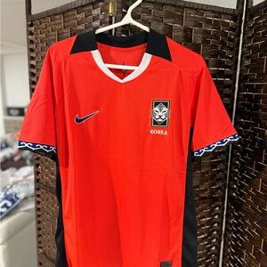 Nike Korea Men's Red Soccer Jersey with Navy Accents